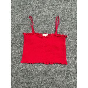 Bozzolo Women's Red Smocked Cami Tank Top Ruffle Trim Adjustable Straps Size S